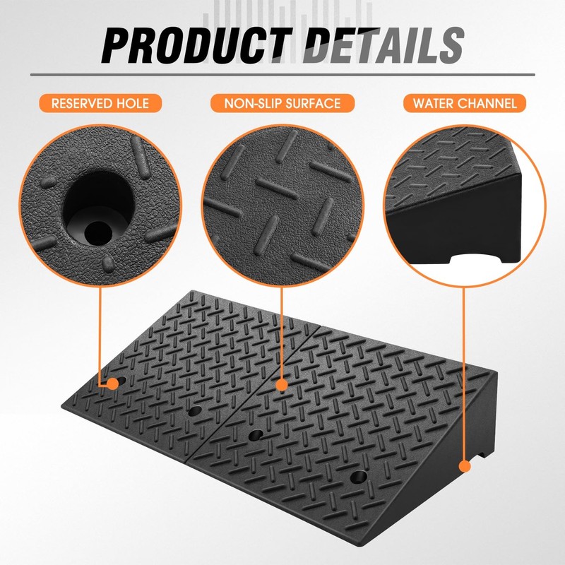 DNA MOTORING 7.7" Rise Rubber Curb Ramp Heavy Duty Loading