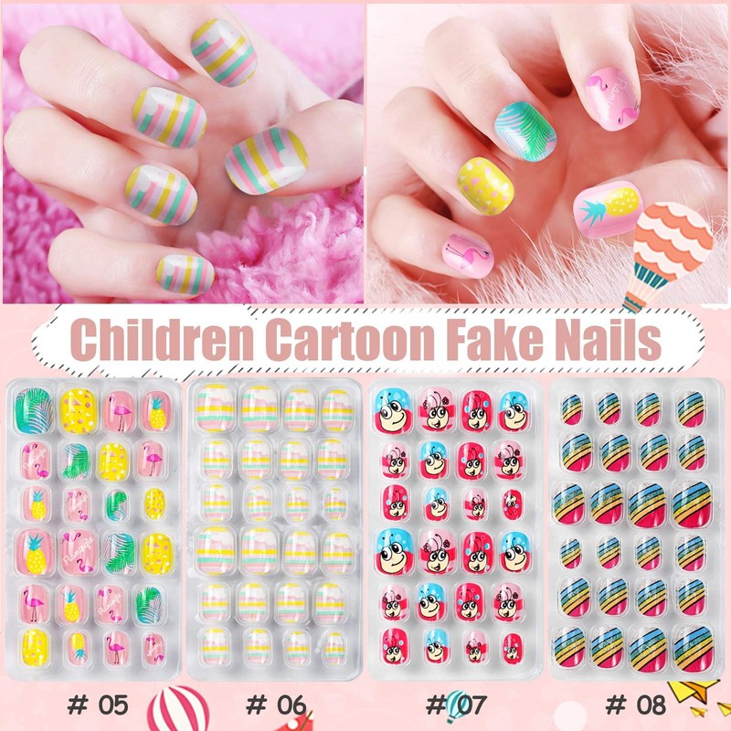 EBANKU Kids Nail Tips Stickers Set, 288 Pieces, 12 Pack,