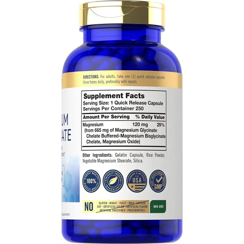 Bisglicinato De Magnesio 665 Mg 250 Capsulas Huesos Musculos Sabor