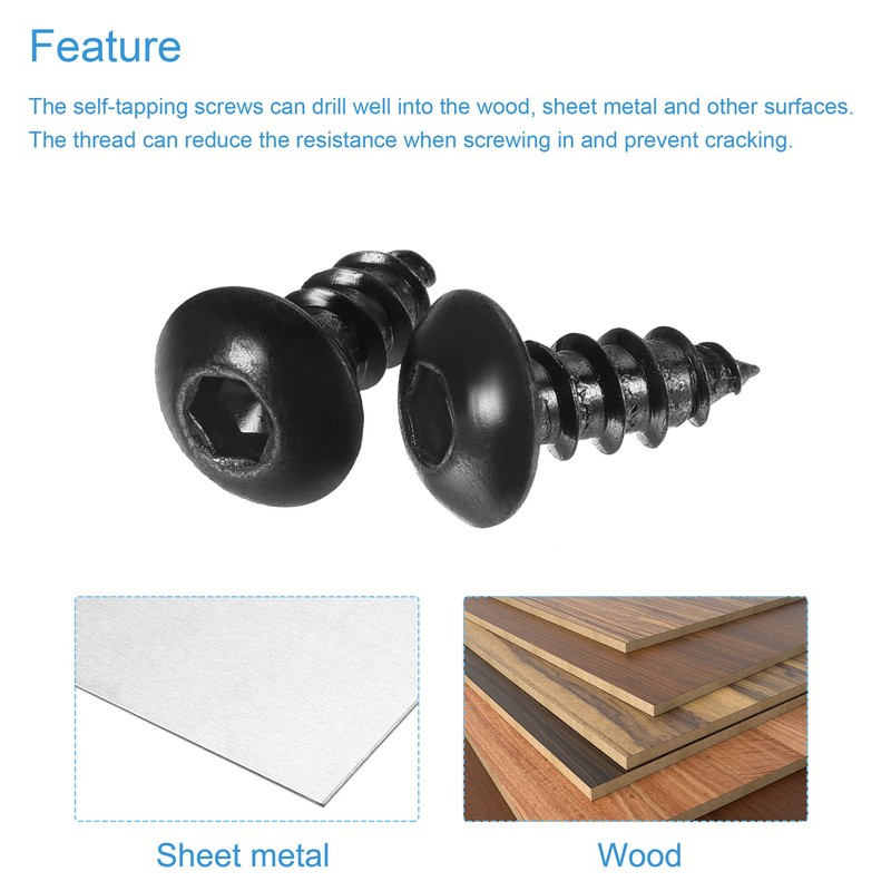 sourcing map Hex Socket Self Tapping Screws, M4 x 10mm