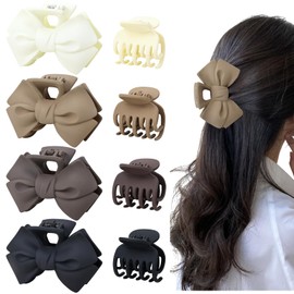 Cinaci 8 Pieces in 2 Styles Big Bow and Small Plain Matte Plastic Hair Claws Clips with Strong Hold Rectangle Hair Clips Barrettes Accessories for Women Girls Thin Thick Hair