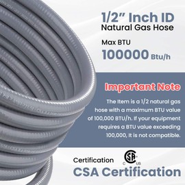 24FT 1/2 Natural Gas Hose for Generator with Quick Connect Fittings, Outdoor Natural Gas Line Hose for Grill with 1/2 Male Flare to 3/8 Female Flare Adapter - CSA Certified