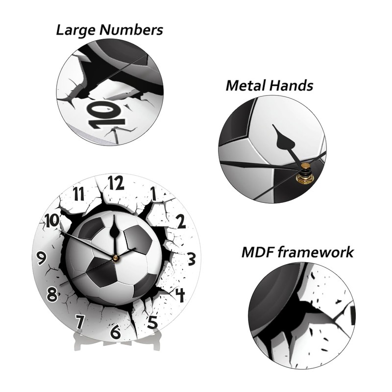 Peaom 3D Soccer Ball Wall Clock Battery Operated 10 in