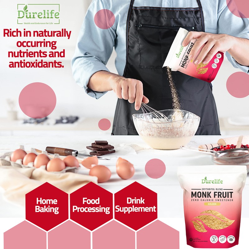 Durelife Golden Monk Fruit Sweetener, 1:1 Sugar Replacement, Keto Diet