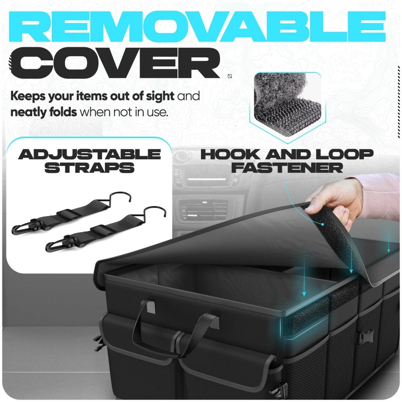 FORTEM Car Trunk Organizer, Collapsible Multi Compartment SUV Organizer, Foldable