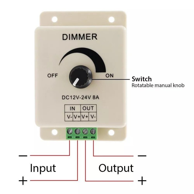 Manual LED Dimmer Controller for LED Strip Lights 12V-24V 8A