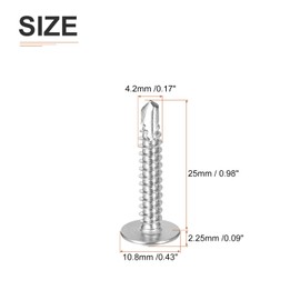 DTGN #8x1 Sheet Metal Screws - 100Pack - for Wood, Furniture - 410 Stainless Steel Phillips Round Head Washer Drill Tail Self Tapping Screws - Silver