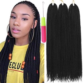 Box Braids Crochet Hair 24 Inch Prelooped Crochet Hair Extensions Hand Made 3 Packs Twist Crothet Braids Hair for Girls and Women Braiding Hair Extensions 22 Strands/Pack (24 Inch (Pack of 3), Natural Black)