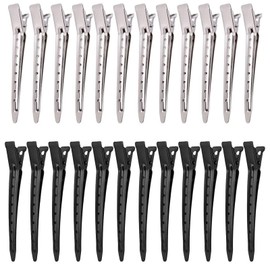 Metal Duck Billed Hair Clips for Styling Sectioning, 3.5 Inches Rustproof Metal Alligator Curl Clips Pins for Curls Bows DIY & Long Hair (Silver-black, 24pcs)