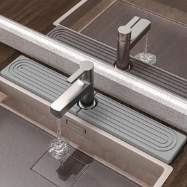 Tap Mat, Drip Mat for Kitchen Sink, Diatomite Quick Drying Stone, Super Absorbent Sink Protector, Splash Guard for the Kitchen, Bathroom Switch (Light Grey, 60 x 10 cm)