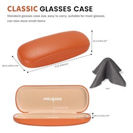 MOLSHINE Hard Shell PU Leather Glasses Case,Travel Portable Eyeglass Case for Men Women Girl Travel Study Work (Orange)