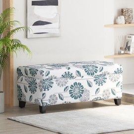 Merax Luxury Storage Ottoman with Floral Patterned Fabric,Soft-Close Hinges,Multi-Functional Footrest & Seat for Living Room,Bedroom,38.3" Charming Vintage Storage Bench,Multicolor