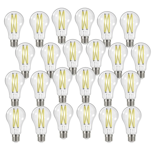 Satco (24 Pack Dimmable Led Filament Lamps, S12431, High Lumens, 12.5 Watt, A19; Clear; Medium Base; 4000K; 90 CRI; 120 Volt for use at Residential, Hospitality, Display and Commercial