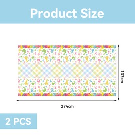 Lyqaq 2-Pack Waterproof Easter Tablecloth Set – Colorful Cartoon Egg Design, Plastic Rectangular Table Cover (54x108 Inches) for Easter Party, Family Gatherings & Holiday Decor