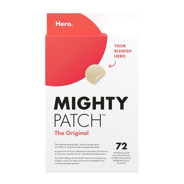 Mighty Patch Original Pimple Patches by Hero Cosmetics Acne Treatment for Day & Night Small Hydrocolloid Patches for Pimple Healing, Anti-Acne Patches - 72 Pimple Patches