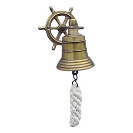 Sea-Club Bell with Steering Wheel Wall Mount Antique Brass Diameter 6 cm