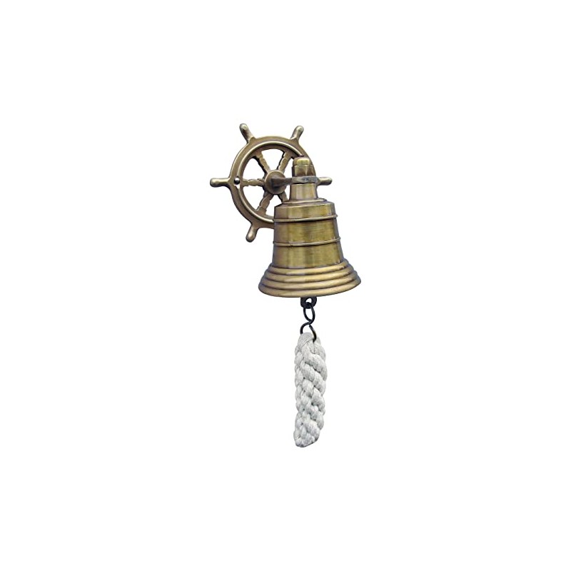 Sea-Club Bell with Steering Wheel Wall Mount Antique Brass Diameter