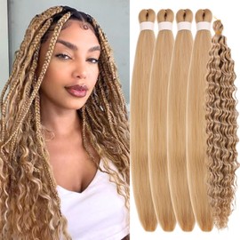 Ash Honey Blonde Braiding Hair Pre Stretched for Boho Braids Synthetic Pre-stretched Knotless Boho Braiding Hair non toxic ez Braids