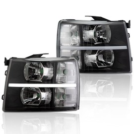 LQI LED Bar Headlight Assembly Compatible with 2007-2013 Chevy Silverado 1500/ Fit 2007-2014 Silverado 2500 3500 2500HD 3500HD Clear Lens Black Housing Clear Reflector Pair