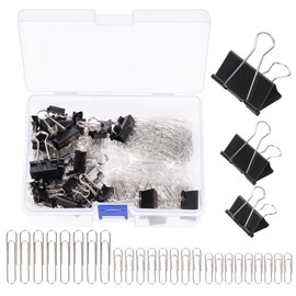 Glarks 350Pcs Paper Clips and Binder Clips Set, Assorted Sizes and Colored Office Clips Set, Silver Paper Clips & Black Binder clips for Home, School, Office Supplies