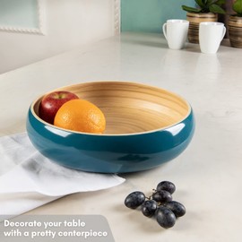 LEXA Bamboo Fruit Bowl for Kitchen Counter, 12 Inch Large & Round, Artisan Lacquered Wooden Fruit Bowl or Candy Bowl, Handcrafted Bamboo Fruit Basket for Kitchen & Home Decor (Navy Blue)