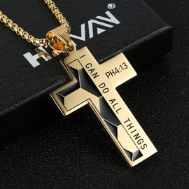 HZMAN Stainless Steel Soccer Cross Necklace for Bible Necklace for Men PH 4:13 I CAN DO All THINGS