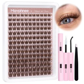 Brown Lash Clusters Kit Natural Dark Brown Eyelash Extensions Kit Wispy Individual Lashes Gently Fluffy Cluster Lashes Extensions with Bond and Seal Lash Glue and Eyelashes Tweezers Lash Kit