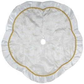 Northlight 48" White and Gold Glitter Poinsettia Scalloped Christmas Tree Skirt