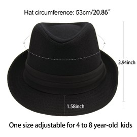 Vikodah Felt-Trilby-Fedora-Hat for Kids Short Brim Manhattan Gangster Cap for Boys 4-8Yrs Black