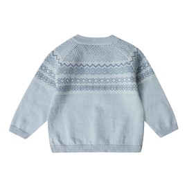 Stellou & friends 100% Cotton Knit Norwegian Jacquard Design Baby Toddler Boys Girls Long Sleeve Crew Neck Sweater with Shoulder Buttons (Blue, 3-4 Years)