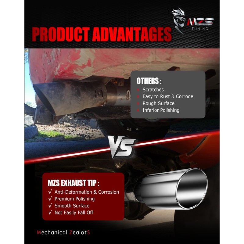 MZS Exhaust Tips, Stainless Steel 4" Inlet 8" Outlet 15"