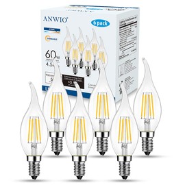 ANWIO Flame Tip LED Filament Bulb Candelabra E12 Base, Dimmable 4.5W (60W Equivalent) B11 Chandelier Candle Light Bulb, 2700K Warm White 6-Pack