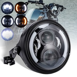 LEDOPPO 7 Inch LED Motorcycle Headlight Round with Housing Bucket Turn Signal DRL Hi/Low Beam Headlight for Harley Honda Suzuki Yamaha Kawasaki Cafe Racer Chopper Bobber Motorcycle