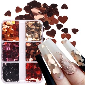 KTAABTR Valentines Nail Glitter 6 Grids Heart Nail Art Sequins Holographic Glitter Love Heart Nail Glitter Sequins 3D Valentines Heart Nail Sequins for Women Heart Nail Art Glitter Decoration