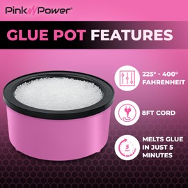 Pink Power Electric Hot Glue Pot for Crafts with Adjustable Temp 225-400 F - 160ml Hot Glue Gun Skillet for Crafting - Mini Electric Skillet