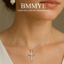 BMMYE Silver Necklaces for Women Infinity Adjustable Cross Necklace S925 Sterling Silver Cross Necklaces for Women