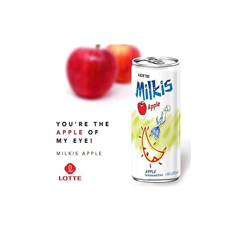 LOTTE Milkis Soda Beverage, Apple, 8.45 Fl Oz, Pack of