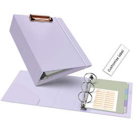 Ospelelf Mini Binder 2 Inch Small 3 Ring Vintage Leather Clipboard 5.5" x 8.5", Professional Binder Organizer Dividers with Tabs, Purple