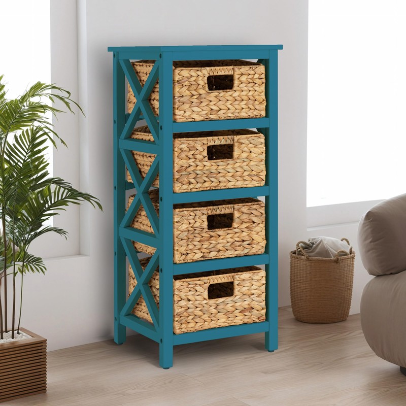eHemco 4 Tier X-Side End Storage Cabinet with 4 Wicker