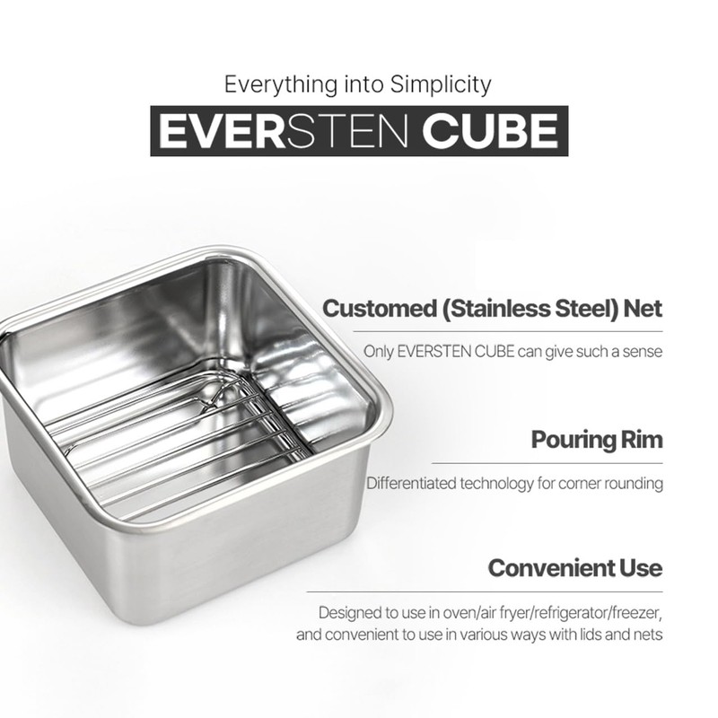 EVERSTEN CuBE Medium 2PCS Set 1000ml 650ml Stainless Steel Food