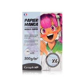 GRAPH'IT Manga Pad 25 Sheets 300g Extra White Special for Alcohol Marker 1 Page Glued Resistant Paper for Alcohol Ink 6 Layers Manga Templates Included - A5 Format