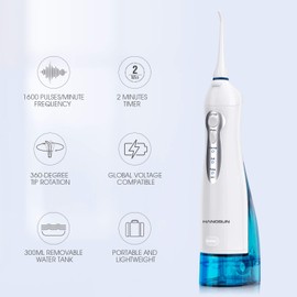 Hangsun Water Flossers for Teeth Cordless Rechargeable Dental Oral Irrigator Water Jet for Teeth Braces Care with 8 Jet Tips for Travel and Home Use (White)