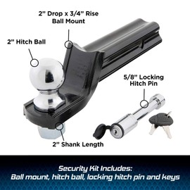 TOWSMART Class III, 5,000 lb., X-Mount Security Kit with 2 in. Drop x 3/4 in. Rise x 1 in. Shank Trailer Hitch Ball Mount, 2 in. Ball, 5/8 in. Locking Pin