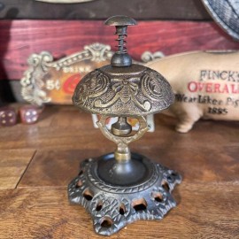 Hotel Desk Bell On Stand Solid Brass With Butterfly Engraving (5" x 3.5")