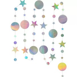 Iridescent Circle Shiny Garlands, 1Pcs Hanging and Twinkle Little Circle and Star Dots Streamer Bunting Banner for Wedding Birthday Graduation Christmas Party Decoration(Circle and Star)