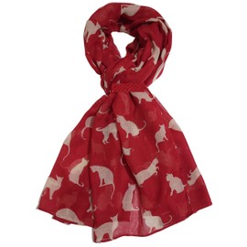 GFM® Women's Cats Cat Print Scarf - Ct-47-Red-(PSCF-FLD-CT-47-BLL)