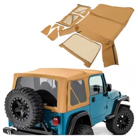 KUAFU Replacement Soft Top Compatible with 1997-2006 Jeep Wrangler TJ 2 Door, Sailcloth Vinyl Roof with Removable Side and Back Window Spice Top Cover (No Door Skins)