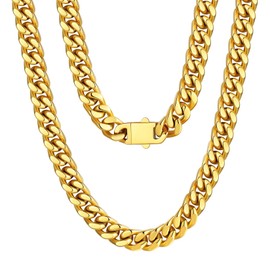 Thick Gold Cuban Chain Necklace,9mm Cuban Link Chain for Men,Hip Hop Gold Chain Jewelry,20"