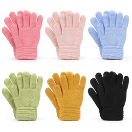TAGVO 6 Pairs Magic Gloves for Kids, Winter Full Fingers Stretch Gloves Thermal Winter Gloves for Boys Girls Baby, Warm Knitted Gloves for School Commute Daily Wear Winter Aged 5-13