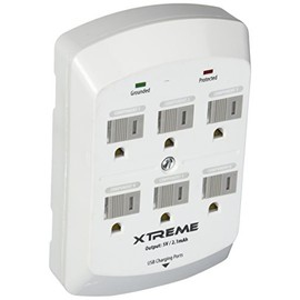 Xtreme 28621 6-Outlet Wall Tap with 2 USB Ports